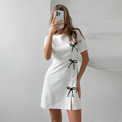 Women’s A-Line Dress – Tailored Fit – Short Sleeve – Bow Detail – Mini Length