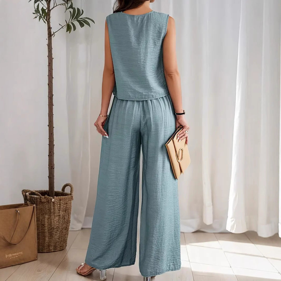 Women’s Wide-Leg Trousers – High Waist – Pleated Front – Lightweight Relaxed Fit