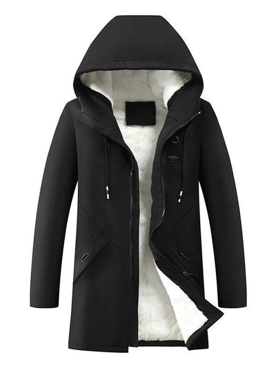 Men’s Hooded Jacket – Mid-Length – Fleece Lined – Windproof Standard Fit Outerwear