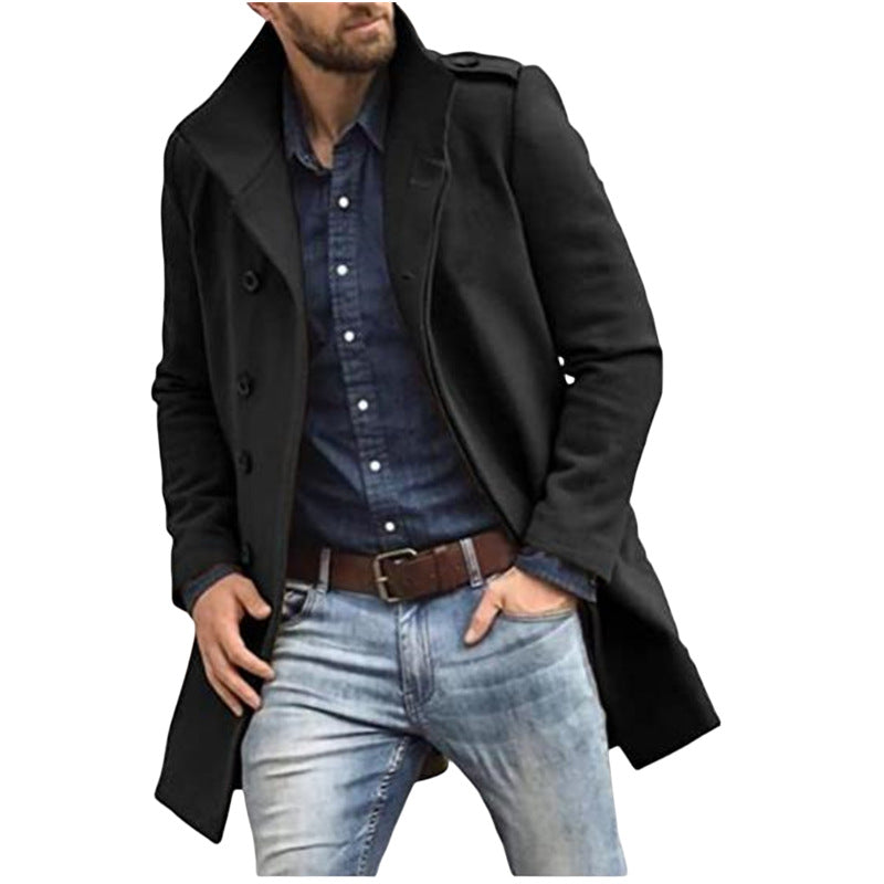 Men's winter wool trench coat