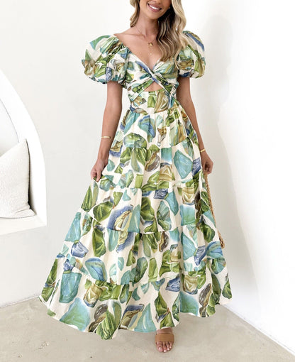 Women’s Maxi Dress – Lightweight Cotton – Puff Sleeve – Ruched Bust – Flowy Fit