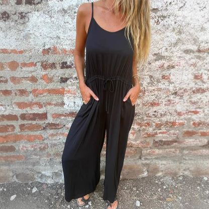 Women’s Jumpsuit – Wide Leg – Adjustable Waist – Breathable Blend – Sleeveless Fit