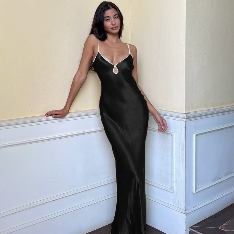 Women’s Slip Dress – Satin Fabric – Slim Fit – Spaghetti Straps – Backless Full Length