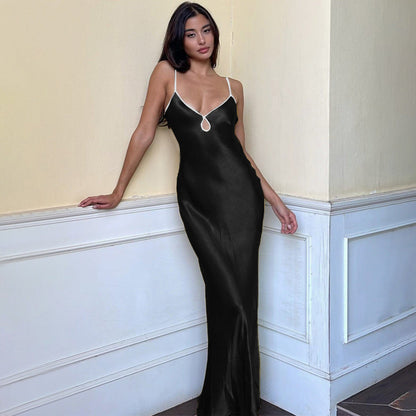 Women’s Slip Dress – Satin Fabric – Slim Fit – Spaghetti Straps – Backless Full Length