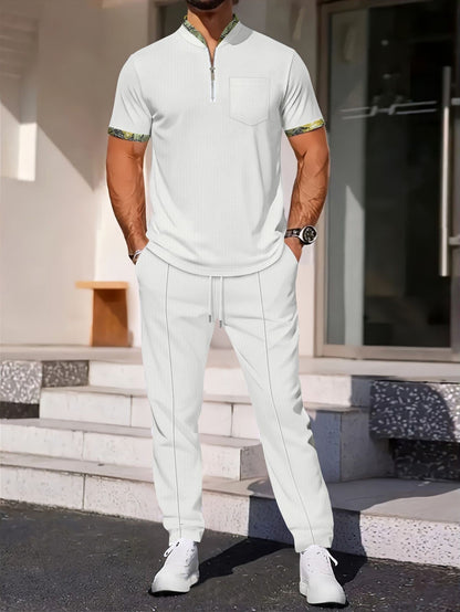 Matching Sport Set – Slim Fit – Zip Neck – Chest Pocket – Cotton Blend – Trim Detail