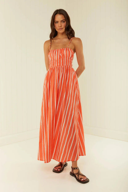 Women’s Maxi Dress – Off Shoulder – Ruched Bodice – Spaghetti Straps – Relaxed Fit