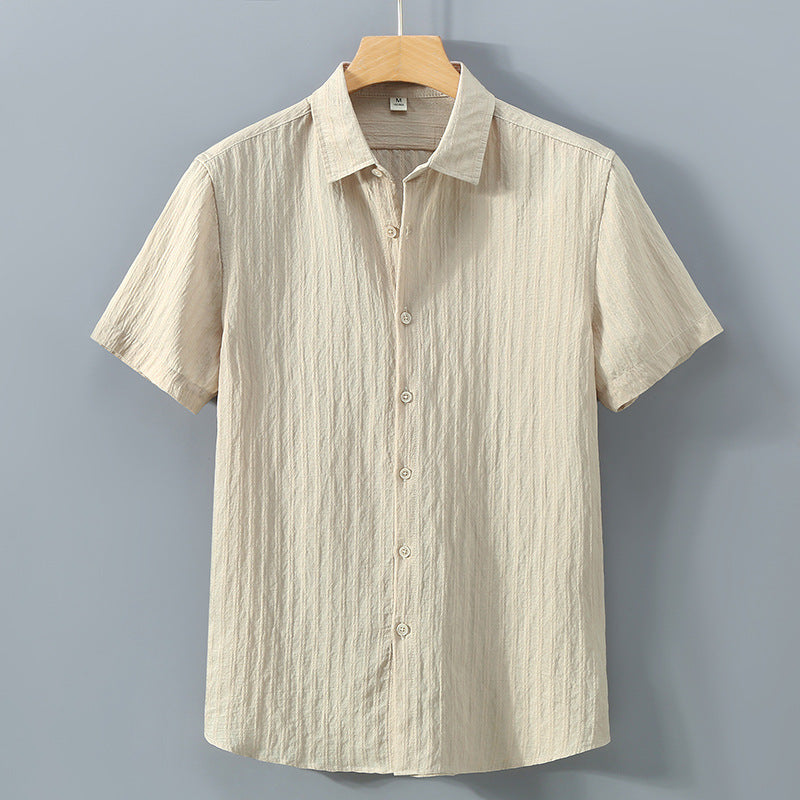 Men’s Button-Down Shirt – Relaxed Fit – Breathable Blend – Textured – Short Sleeve