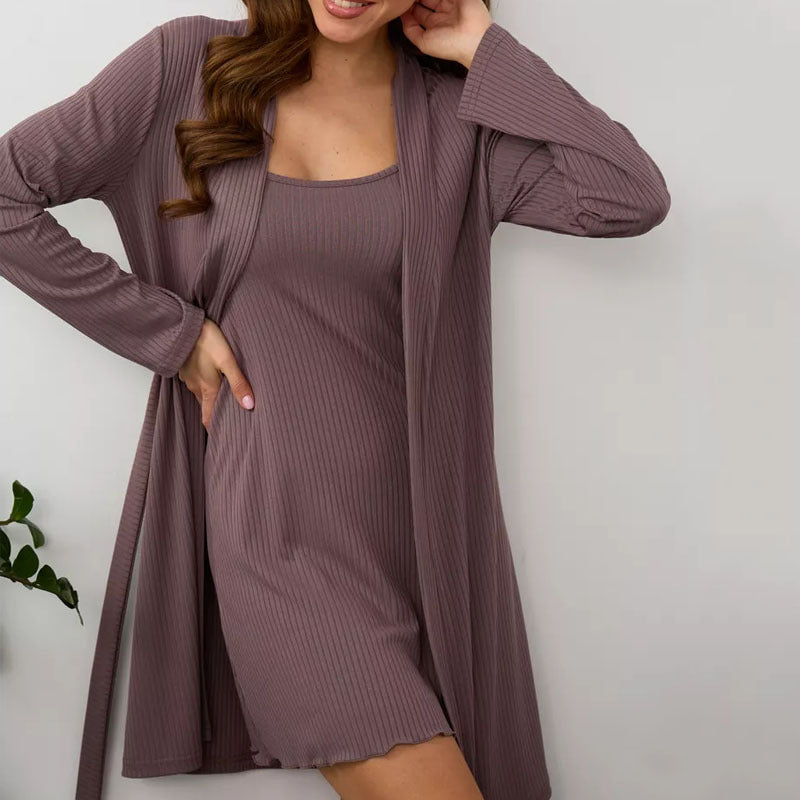 Women’s Sleep Dress – Ribbed Knit – Slim Fit – Short Length – Scoop Neck Loungewear
