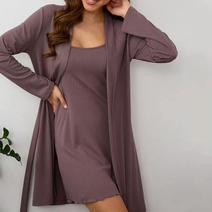 Women’s Sleep Dress – Ribbed Knit – Slim Fit – Short Length – Scoop Neck Loungewear