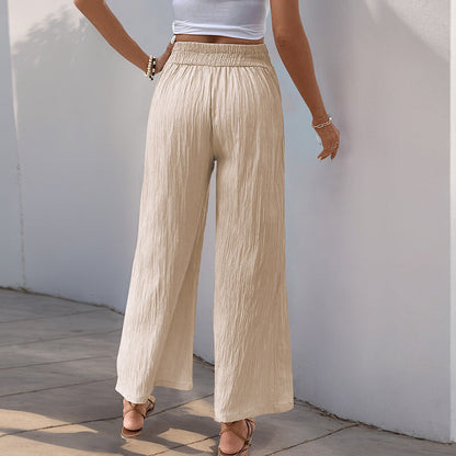 Women’s Wide-Leg Pants – High Waist – Cropped Length – Crinkled Lightweight Fabric