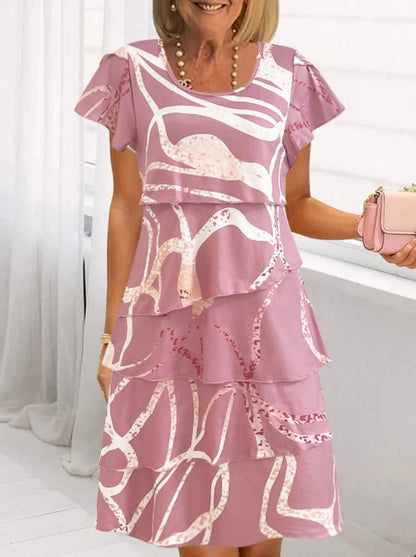Women’s Midi Dress – Floral Print – Tiered Ruffle – Relaxed Fit – Lightweight Fabric