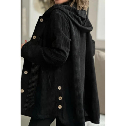 Women’s Hooded Jacket – Corduroy – Relaxed Fit – Mid-Length – Casual Style