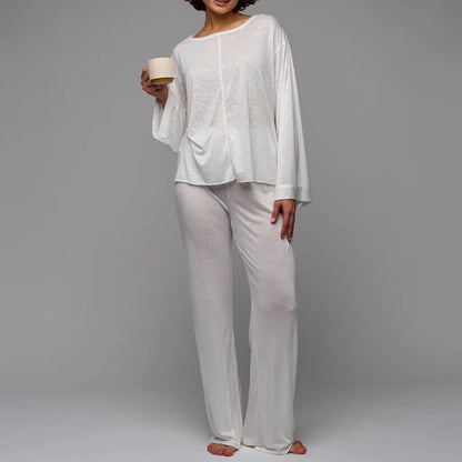 Women’s Loungewear Set – Cotton Blend – Relaxed Fit – Long Sleeve – Crew Neck – Full Length