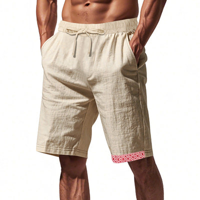 Men's Shorts – Loose Fit – Drawstring Waist – Boho Trim – Side Pockets