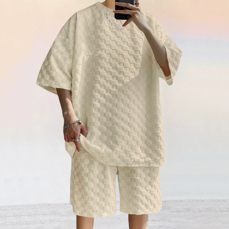 Men’s Casual Set – Jacquard Knit – Oversized Shirt & Relaxed Fit Shorts