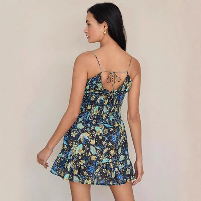 Women’s Sundress – Lightweight – Smocked Waist – Floral Print – Ruffle Hem