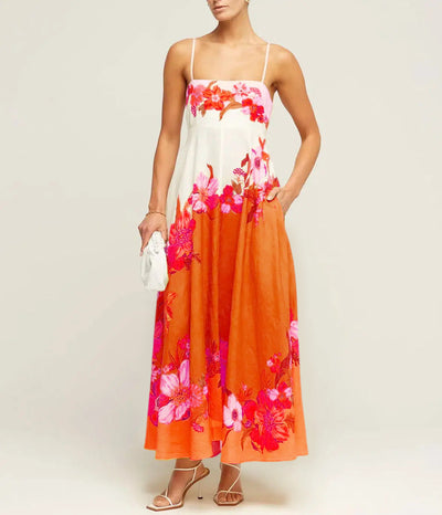 Women’s Midi Dress – Smocked Bodice – A-Line Fit – Spaghetti Straps – Cotton Blend