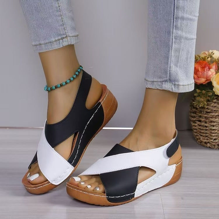 Women’s Sandals – Open Toe Slip-On – Cross Strap – Cushioned Lightweight Sole