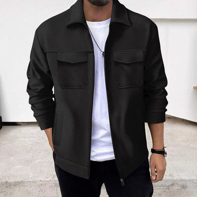 Men’s Cargo Jacket – Tailored Fit – Cotton Blend – Utility Pockets – Zip Front