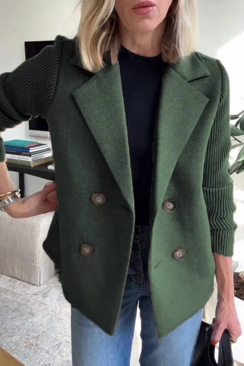 Women’s Blazer – Oversized Fit – Double-Breasted – Soft Knit – Ribbed Sleeves