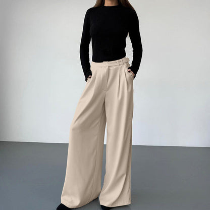 Women’s Wide-Leg Trousers – High Waist – Front Pleat – Full Length – Relaxed Fit