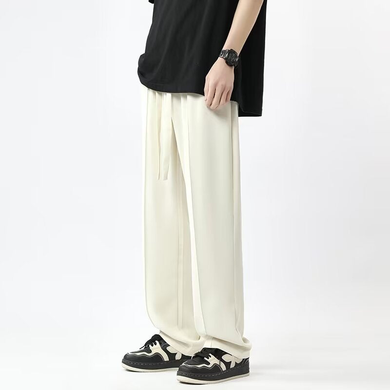 Men's Wide-Leg Trousers – High Waist – Lightweight Draped Fit – Full Length Casual
