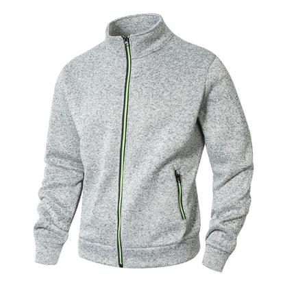 Men’s Zip-Up Jacket – Fleece Lined Knit – Stand Collar – Zipper Pockets – Regular Fit