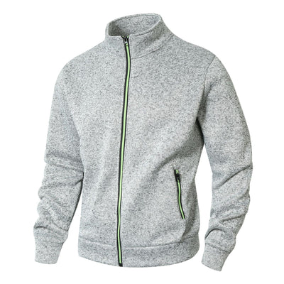 Men’s Zip-Up Jacket – Fleece Lined Knit – Stand Collar – Zipper Pockets – Regular Fit