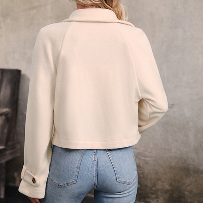 Women’s Cropped Jacket – Oversized Fit – Plush Soft Touch – Double-Breasted Style