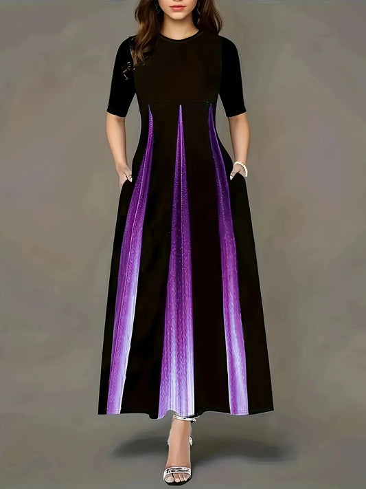 Women’s Maxi Dress – Pleated Skirt – Lightweight Flowing Fit – Short Sleeve – Side Pockets