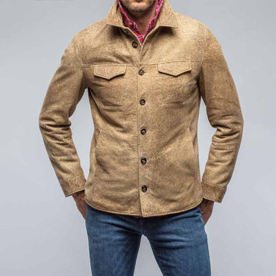 Men’s Jacket – Tailored Fit – Suede-Look Texture – Button Front – Chest Flap Pockets