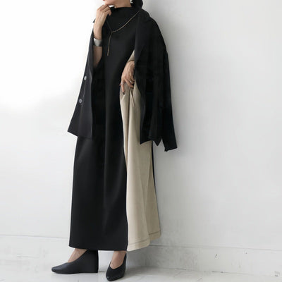 Women’s Midi Dress – Loose Fit – Batwing Sleeve – Half Turtleneck – Two-Tone Style