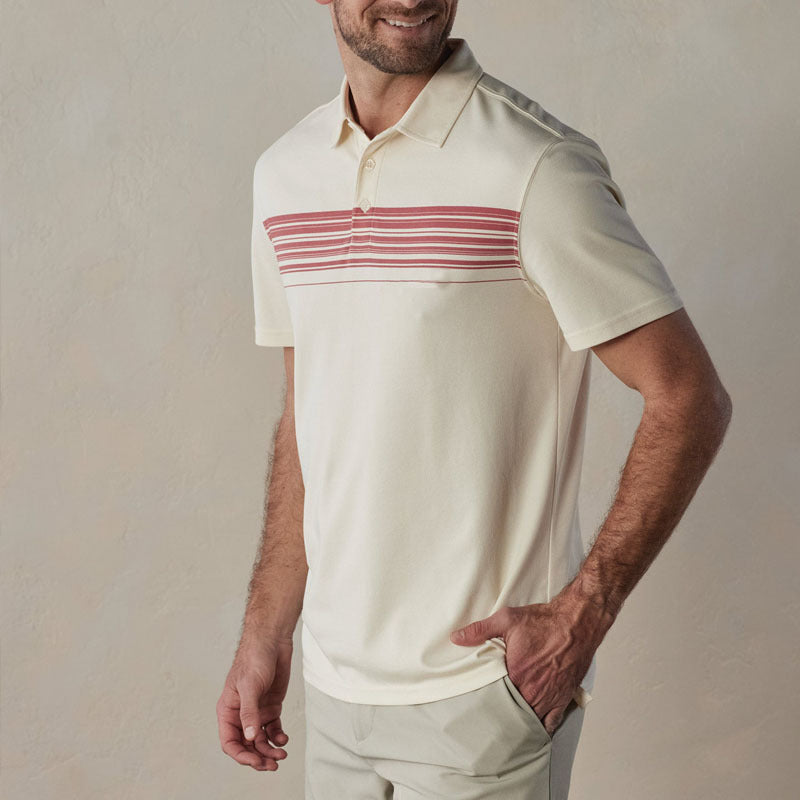 Men’s Polo Shirt – Slim Fit – Cotton Blend – V-Neck Buttoned – Striped Casual Wear