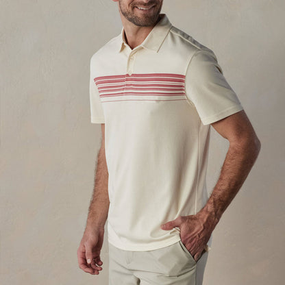 Men’s Polo Shirt – Slim Fit – Cotton Blend – V-Neck Buttoned – Striped Casual Wear