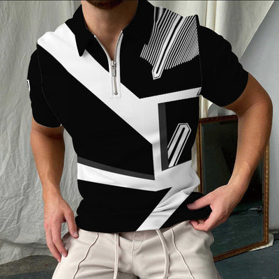 Men’s Polo Shirt – Slim Fit – Cotton – Checkered – Short Sleeve Zip Collar