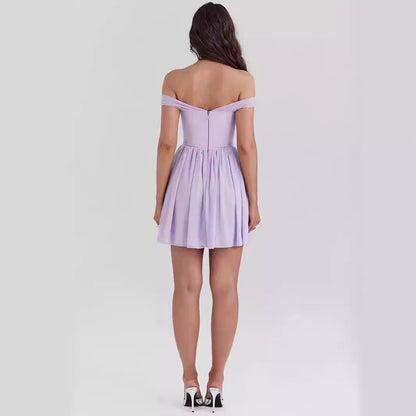 Women’s Mini Dress – Off Shoulder – Fit and Flare – Bow Front – Lightweight Elegant Wear