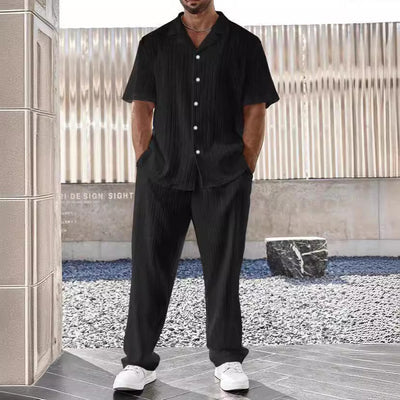 Men’s Casual Suit Set – Relaxed Fit – Short Sleeve Shirt & Trousers