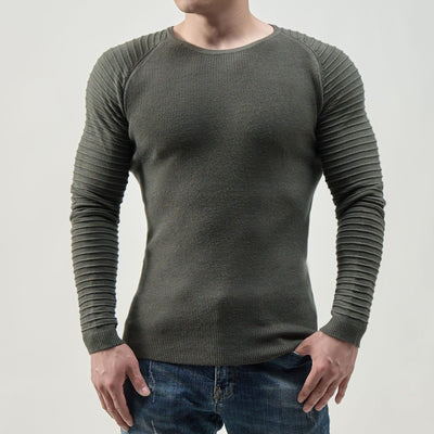 Men's Ribbed Long Sleeve Top - Slim Fit Crew Neck - Casual Wear