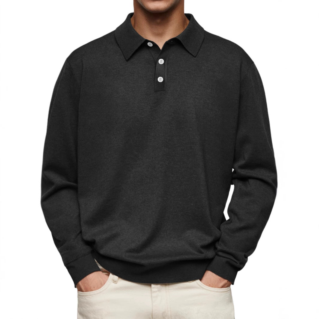 Men’s Polo Shirt – Soft Knit – Relaxed Fit – Long Sleeve – Ribbed Cuffs Casual Wear