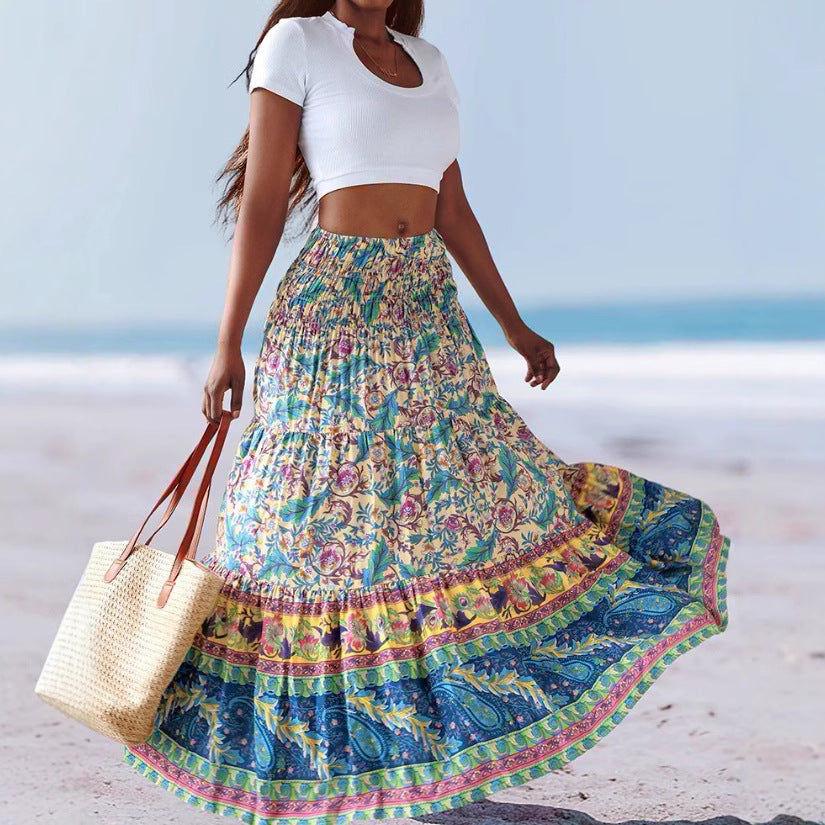 Women’s Strapless Dress – Cotton Blend – Flared Midi – Floral Print – Border Hem