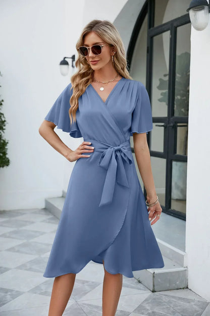 Women's Summer V-Neck Stylish Dress - Flowy Casual Outfit