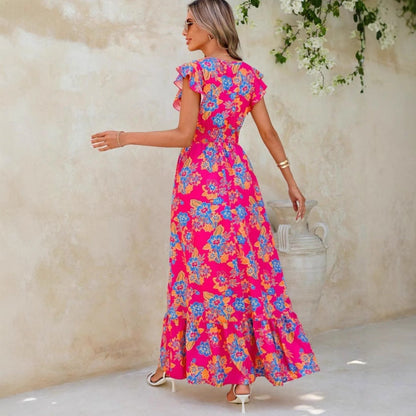 Women’s Maxi Dress – Sleeveless – V-Neck – Floral Print – Tiered Hem – Relaxed Fit