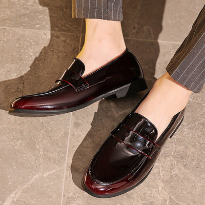 Men’s Loafers – Glossy Leather – Slip-On Fit – Vamp Strap – Business Casual Style