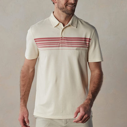 Men’s Polo Shirt – Slim Fit – Cotton Blend – V-Neck Buttoned – Striped Casual Wear