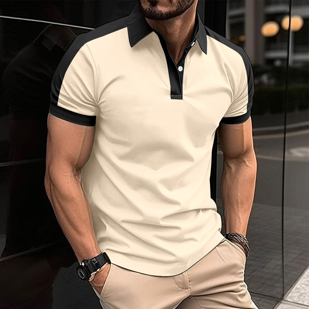 Men’s Polo Shirt – Slim Fit – 100% Cotton – Contrast Collar and Cuff Detail