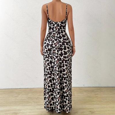 Women’s Sleeveless Dress – Slim Fit – Satin Feel – Spaghetti Strap – Full Length Slit