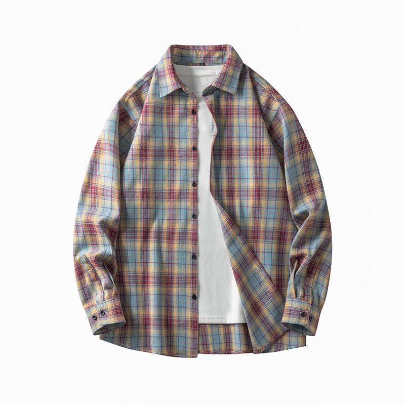 Men’s Plaid Shirt - Classic Button-Up - Long Sleeve - Spread Collar Casual Wear
