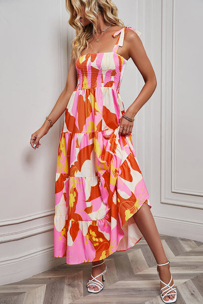 Women’s Maxi Dress – Smocked Bodice – Tie Straps – Tiered Skirt – Backless Elegant Fit