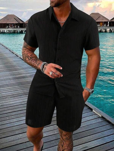 Men’s Shirt and Shorts Set – Relaxed Fit – Cotton Blend – Button Down – Short Sleeve