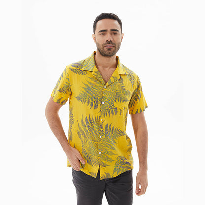 Men’s Short Sleeve Shirt – Relaxed Fit – Lightweight Breathable Cotton Blend – Leaf Print